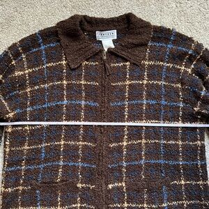 Jantzen Brown Zip Up Woven Sweater